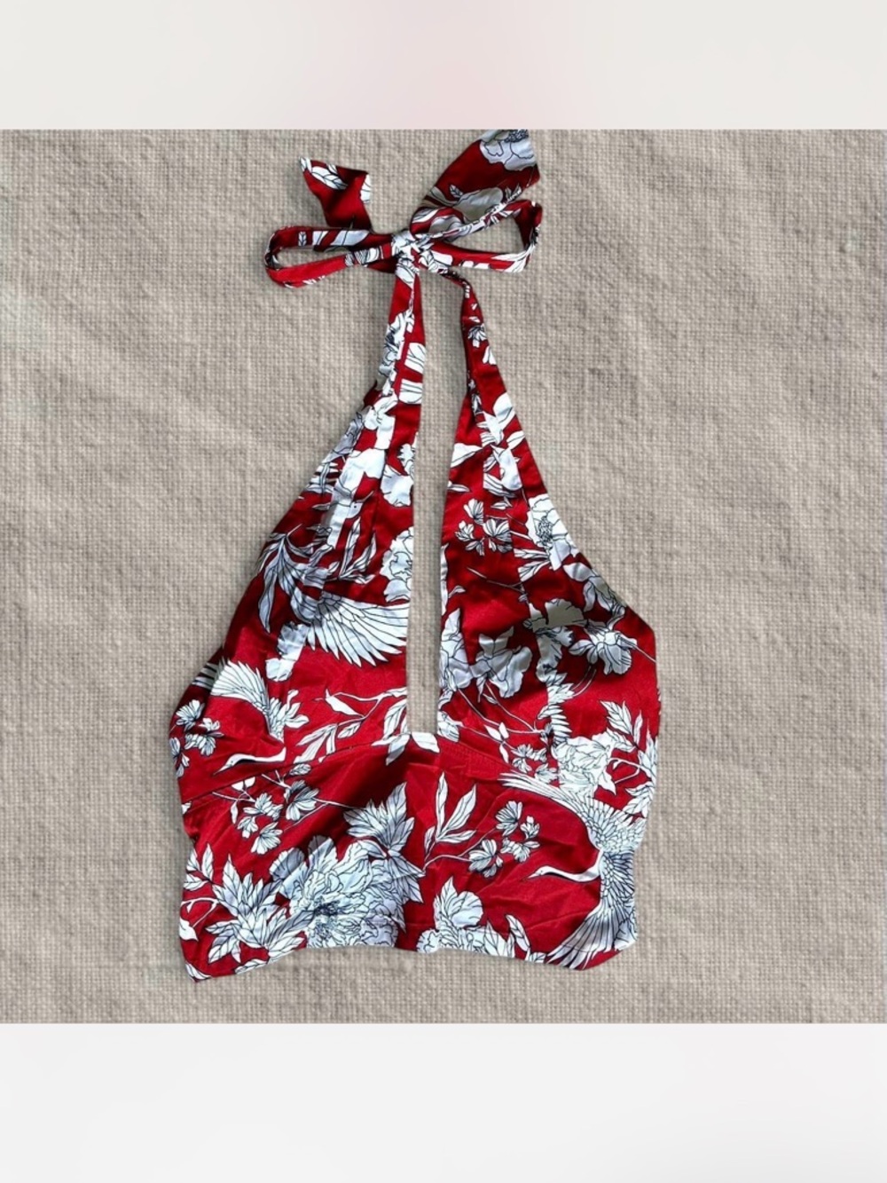 Express Red and White Tropical Halter Top